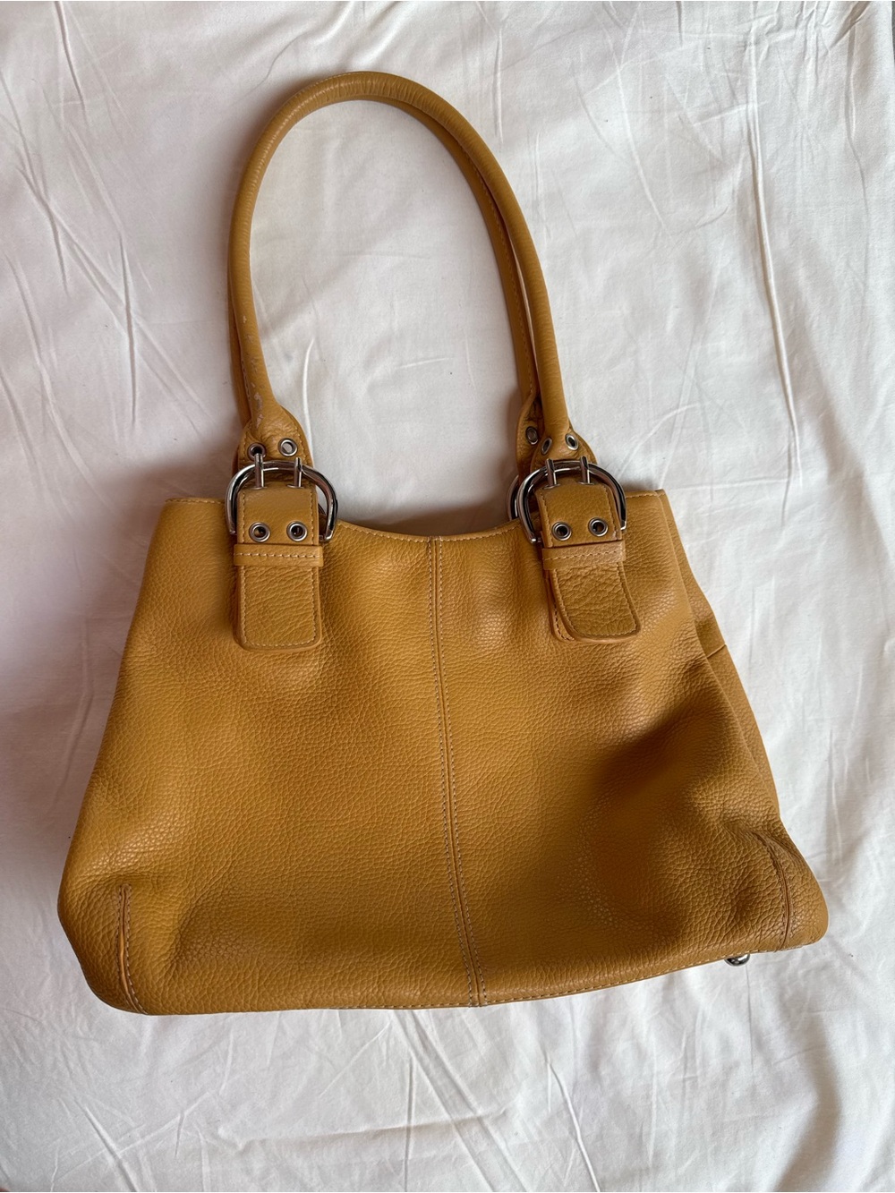 Tignanello Genuine Leather Mustard Leather Tote with Buckle Accents